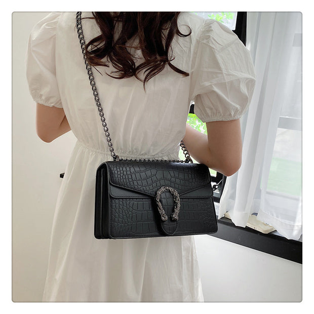 Geanta neagra imprimeu crocodil Louise