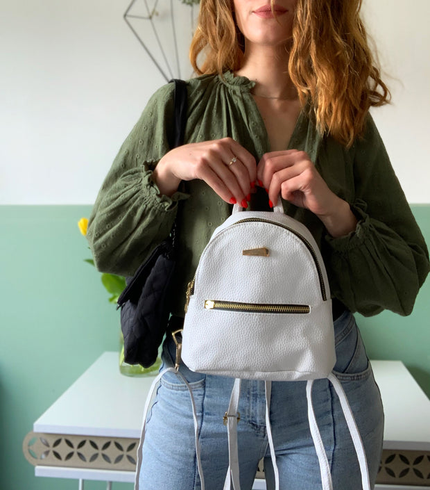 Mini Rucsac alb piele ecologica Nadia