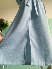 Rochie office bleu in dungi cu volanase - TIARA CONCEPT STORE
