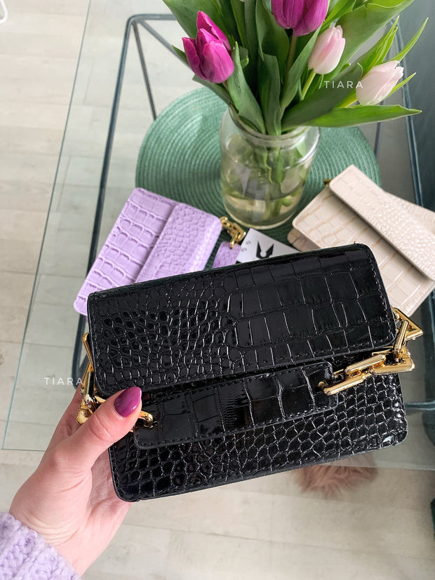 Geanta neagra imprimeu crocodil Livia