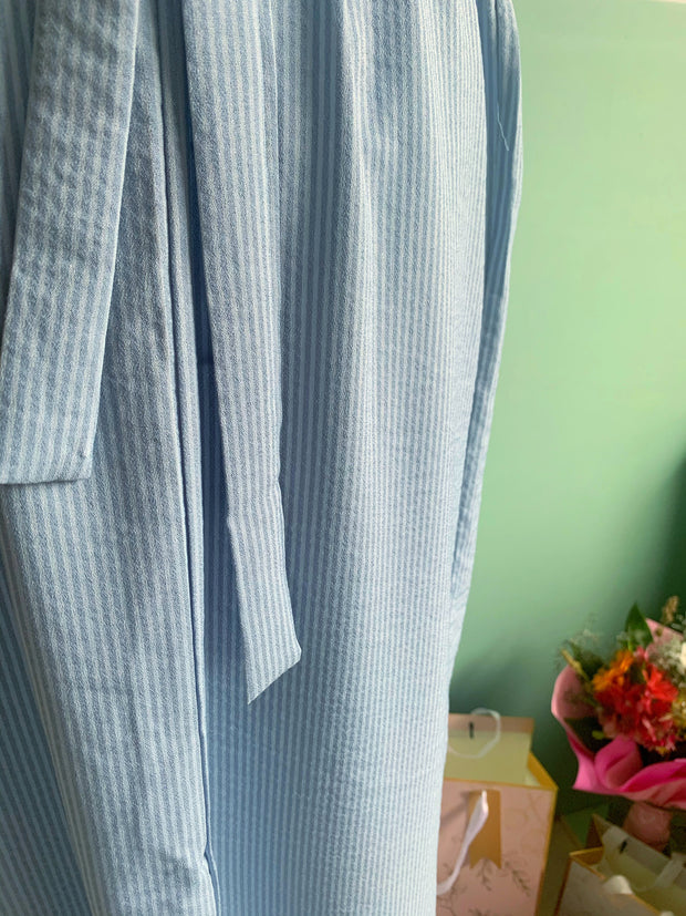 Rochie office bleu in dungi cu volanase - TIARA CONCEPT STORE